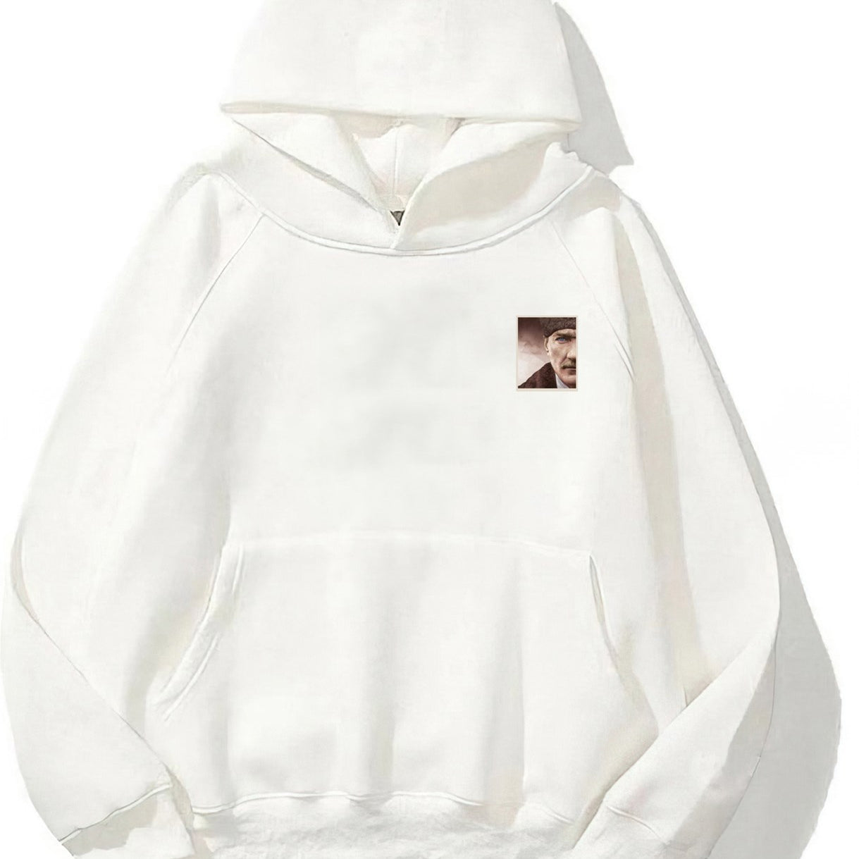 Kapüşonlu İçi Polar Mustafa Kemal Atatürk Baskılı Beyaz Unisex Hoodie Sweatshirt