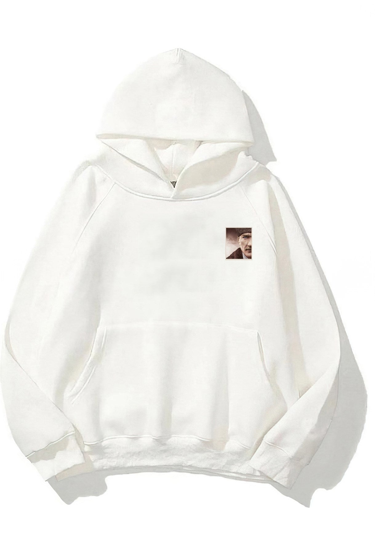 Kapüşonlu İçi Polar Mustafa Kemal Atatürk Baskılı Beyaz Unisex Hoodie Sweatshirt