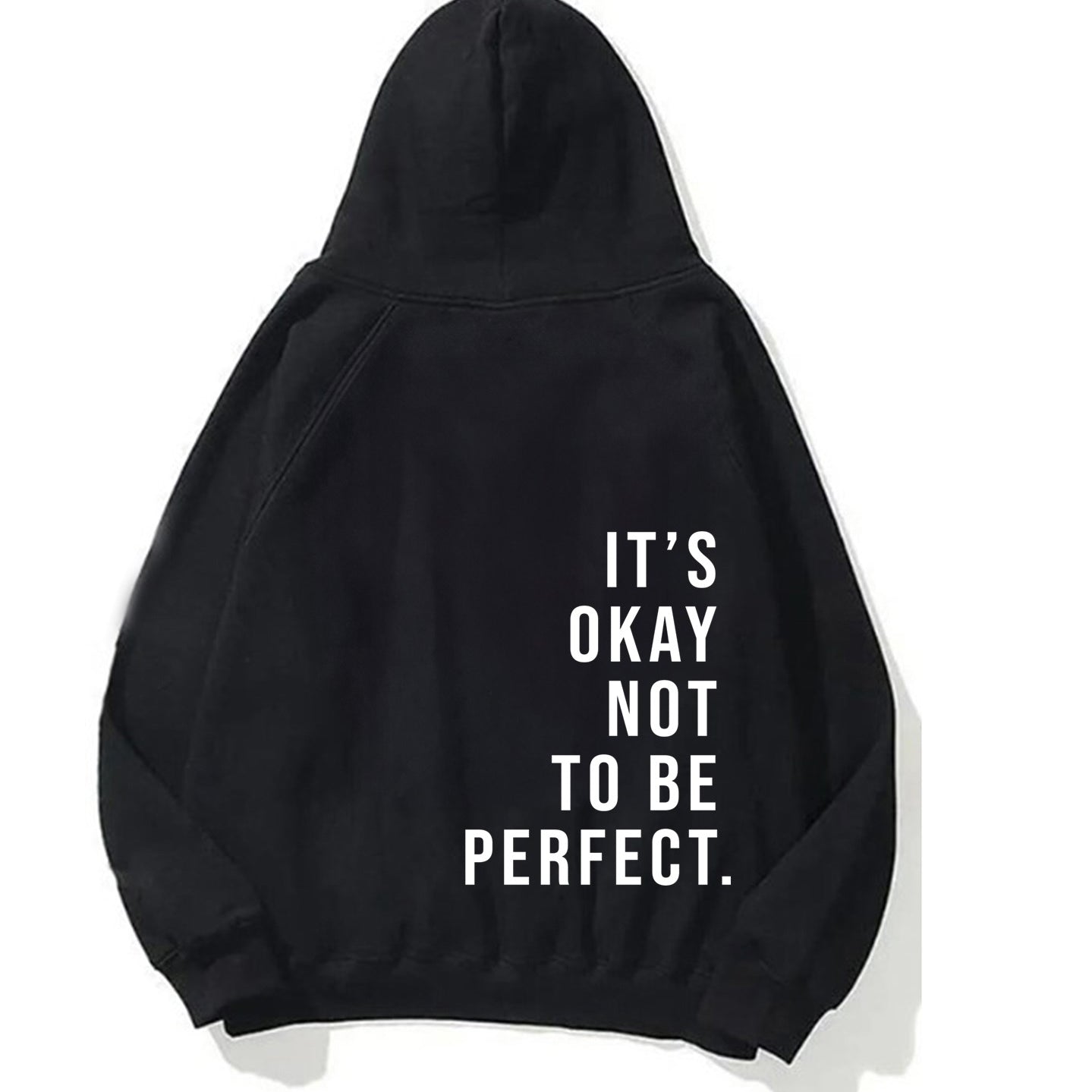 Kapüşonlu İçi Polar It's Okay Baskılı Unisex Siyah Oversize Hoodie Sweatshirt