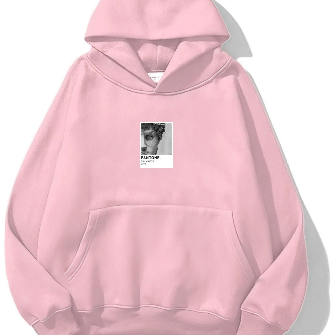 Kapüşonlu İçi Polar David Baskılı Pembe Unisex Oversize Hoodie Sweatshirt