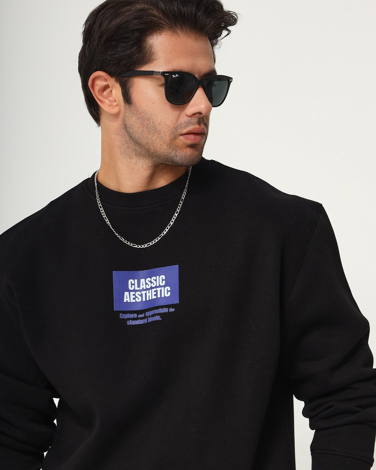 Bisiklet Yaka İçi Polar Classic Atlethic Yazı Baskılı Siyah Oversize Sweatshirt