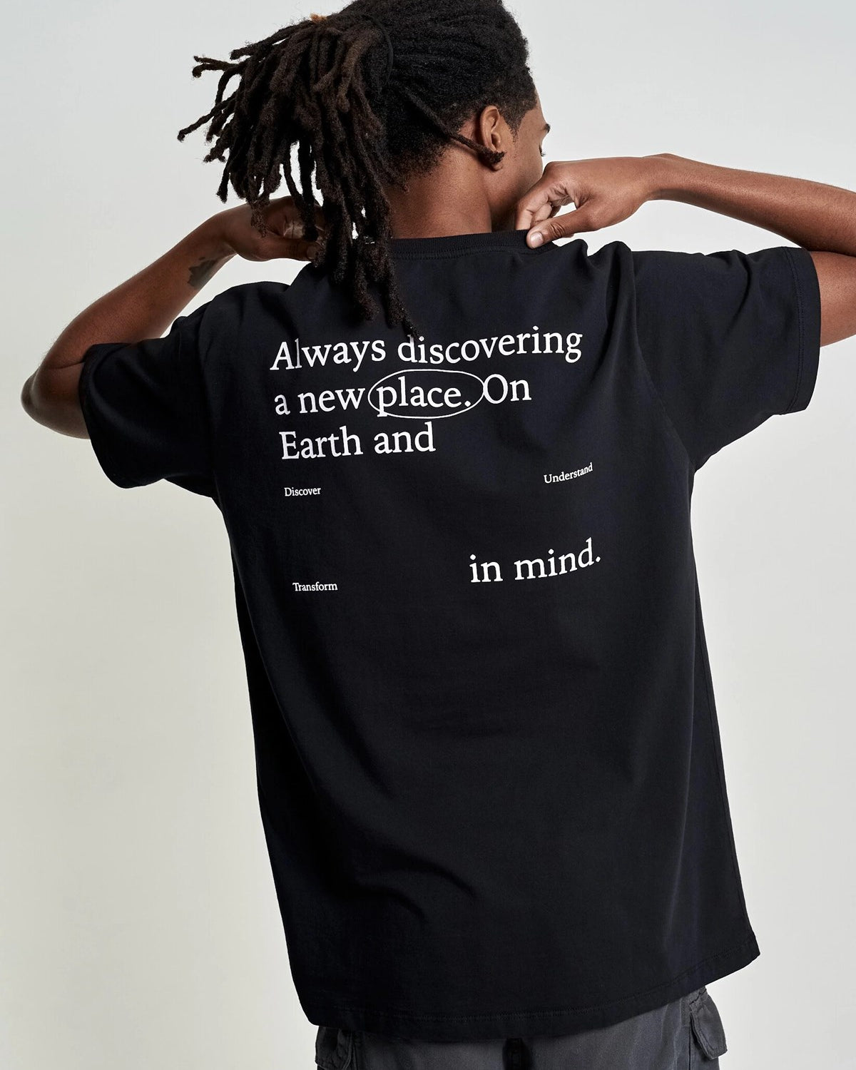 Bisiklet Yaka Discovery Baskılı Siyah Oversize Erkek T-shirt