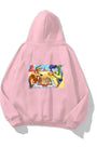 Kapüşonlu İçi Polar Satranç Cartoon Baskılı Pembe Unisex Oversize Hoodie Sweatshirt
