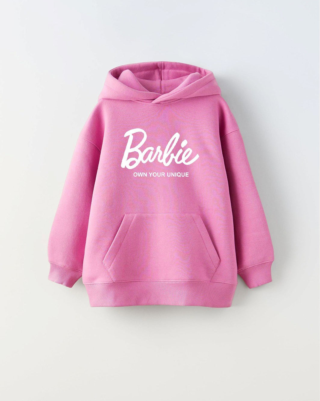 Kapüşonlu İçi Polar Barbie Own Your Unique Yazı Baskılı Pembe Unisex Hoodie Çocuk Sweatshirt