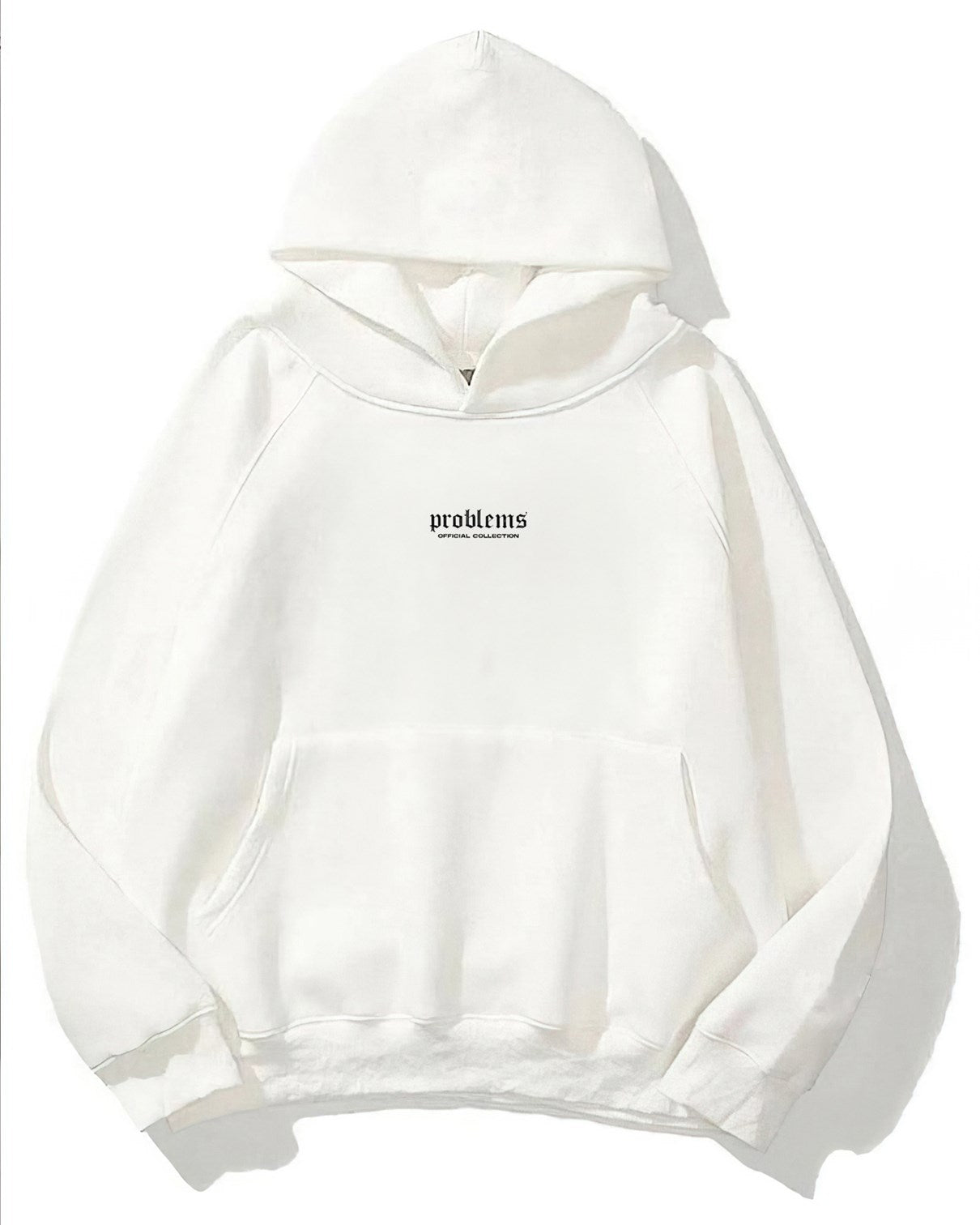 Kapüşonlu İçi Polar Problems Yazılı Heykel Baskılı Beyaz Unisex Hoodie Sweatshirt