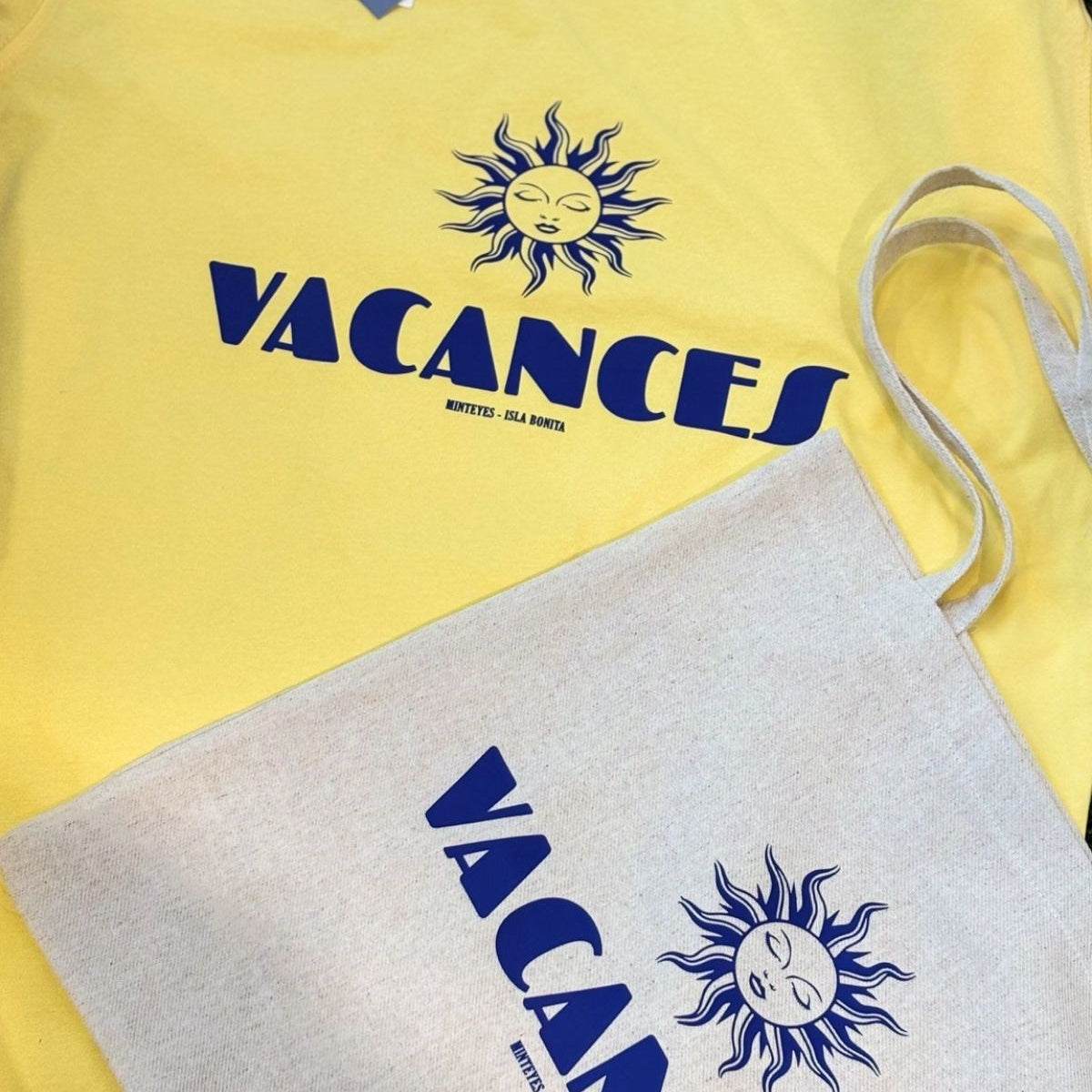 Vacances Güneş Baskılı Kadın Oversize Tişört + Bez Çanta Hediyeli Yazlık Kombin – %100 Pamuk