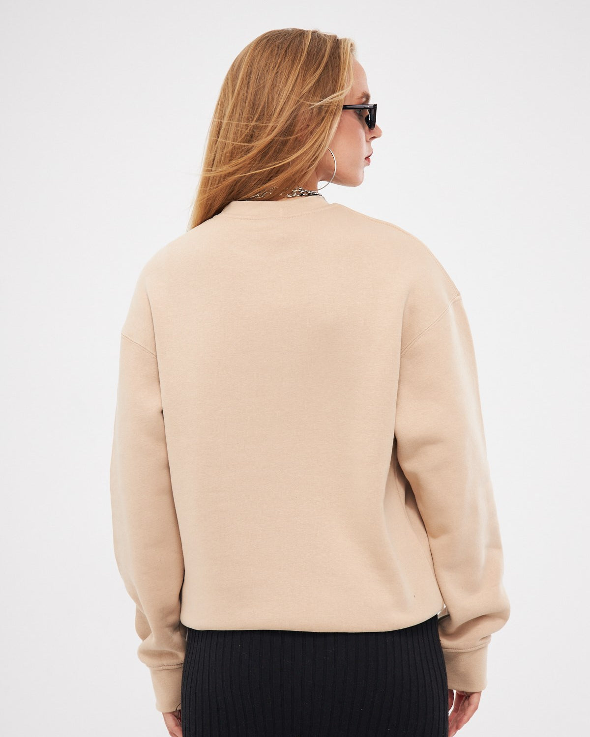 Bisiklet Yaka İçi Polar Manhattan 1984 Yazı Baskılı Bej Oversize Sweatshirt