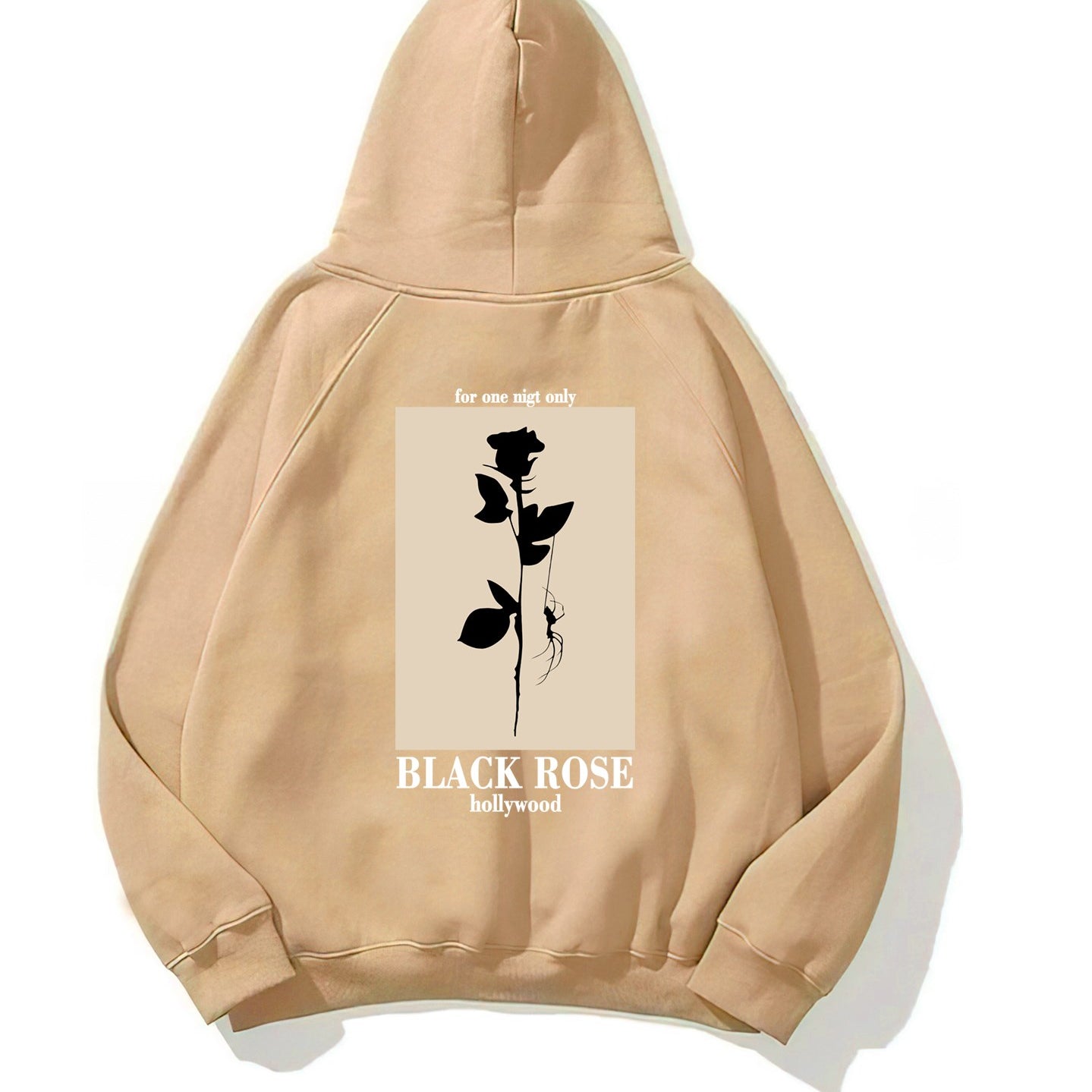 Kapüşonlu İçi Polar Black Rose Baskılı Bej Unisex Hoodie Sweatshirt