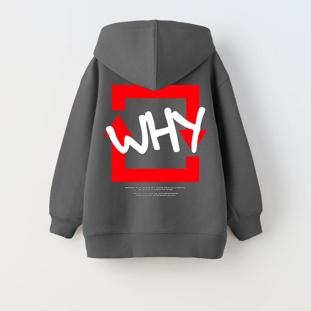 Kapüşonlu İçi Polar Why Baskılı Füme Unisex Çocuk Hoodie Sweatshirt