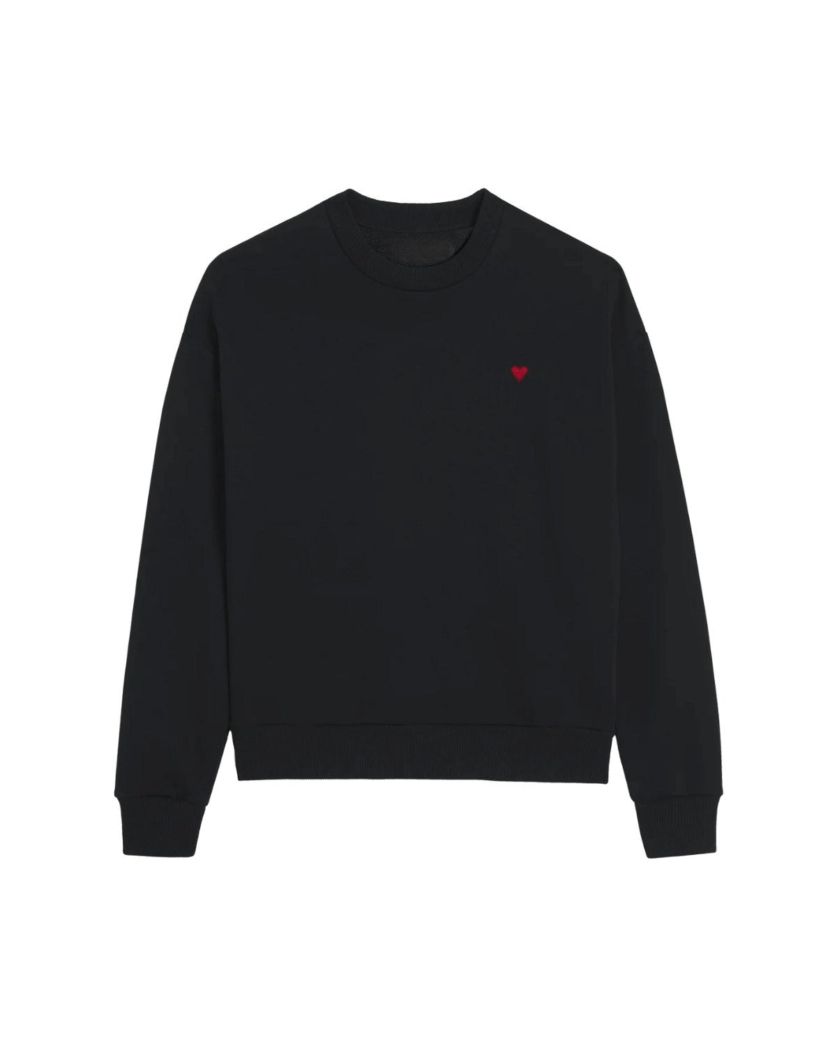 Bisiklet Yaka İçi Polar Kalp Baskılı Siyah Oversize Sweatshirt