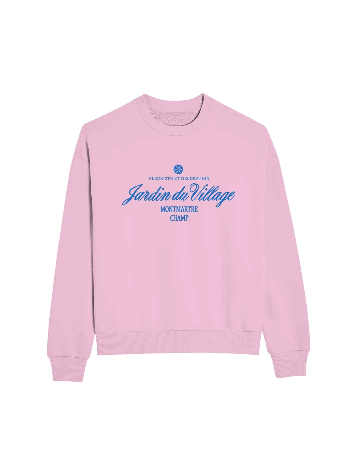 Pembe Bisiklet Yaka İçi Polar Jardin Du Village Yazı Baskılı Oversize Sweatshirt