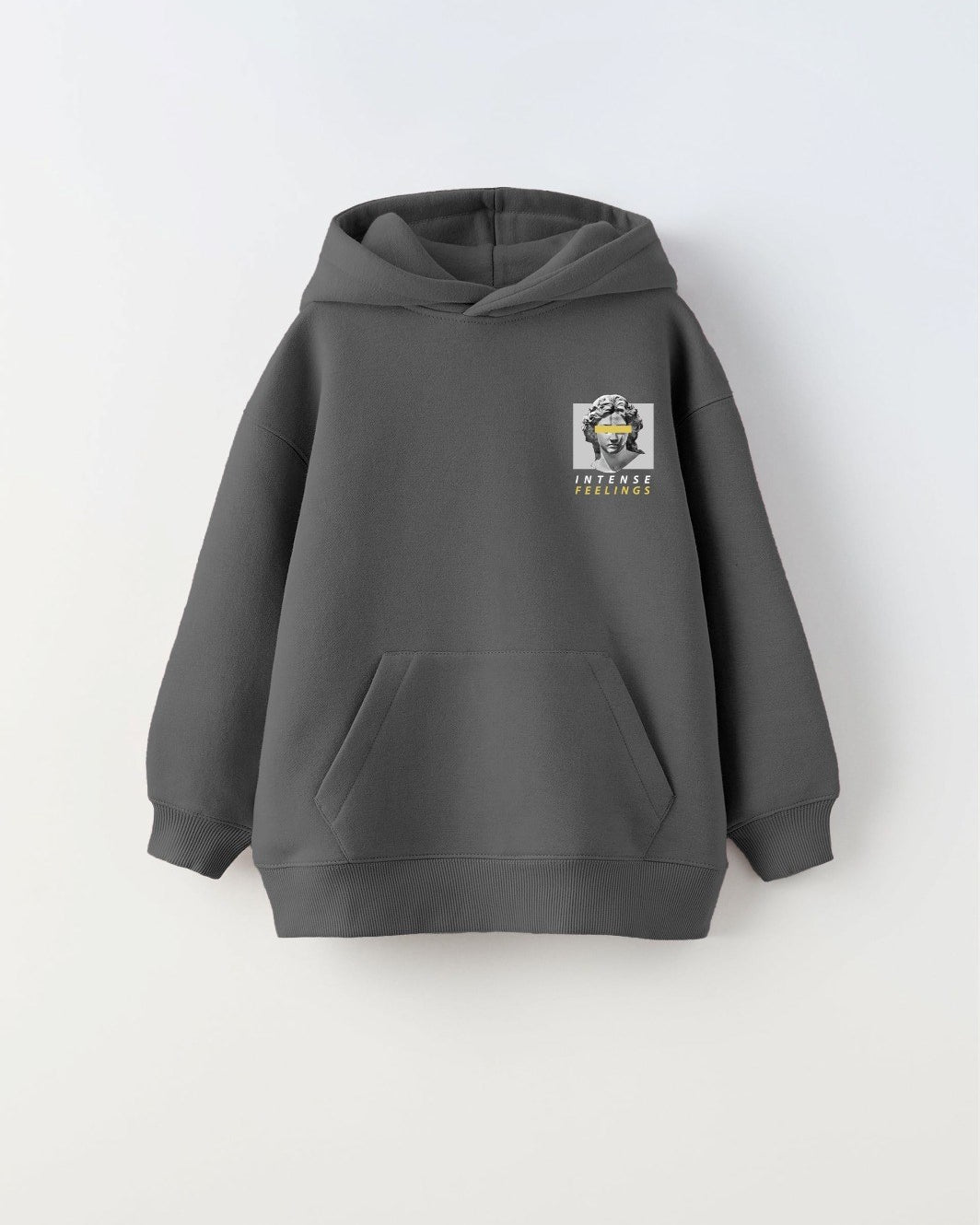 Kapüşonlu İçi Polar Intense Feelings Baskılı Füme Unisex Çocuk Hoodie  Sweatshirt