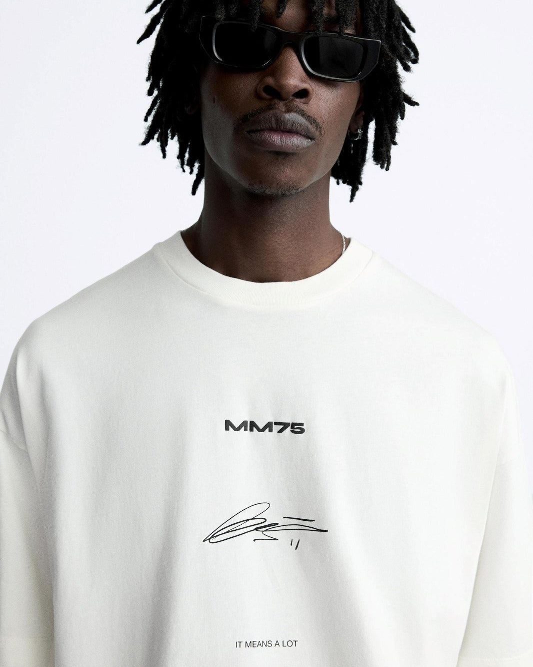 İmza Baskılı Oversize Beyaz Erkek T-shirt