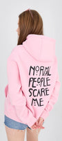 Kapüşonlu İçi Polar Normal People Scare Me Baskılı Pembe Unisex Hoodie Sweatshirt