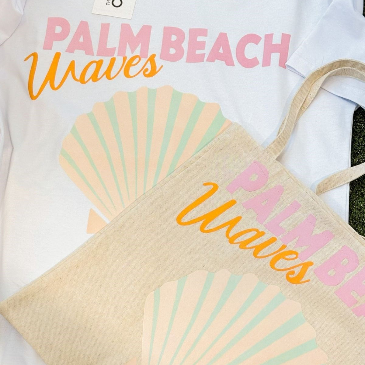 Deniz ve Sahil Temalı Palm Beach Waves Oversize Kadın T-Shirt & Bez Çanta Seti