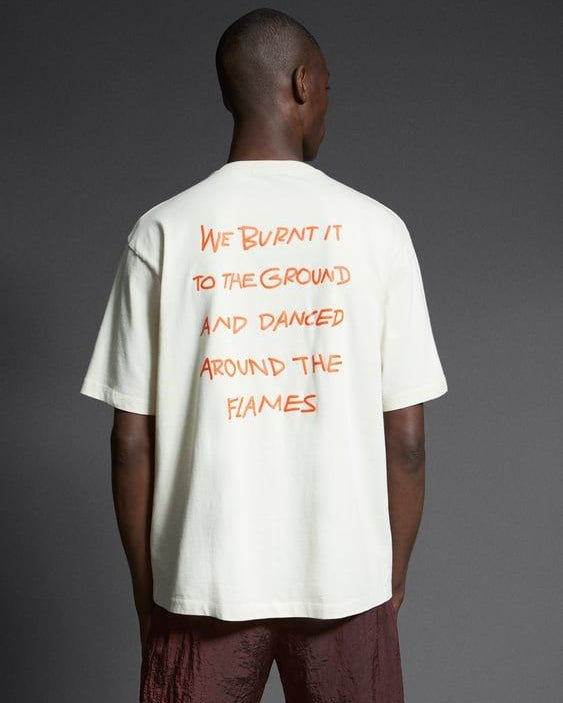 Bisiklet Yaka The Light Of The Embers Baskılı Beyaz Oversize Erkek T-shirt