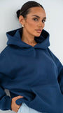 Kapüşonlu Içi Polar İndigo Unisex Oversize Hoodie Sweatshirt