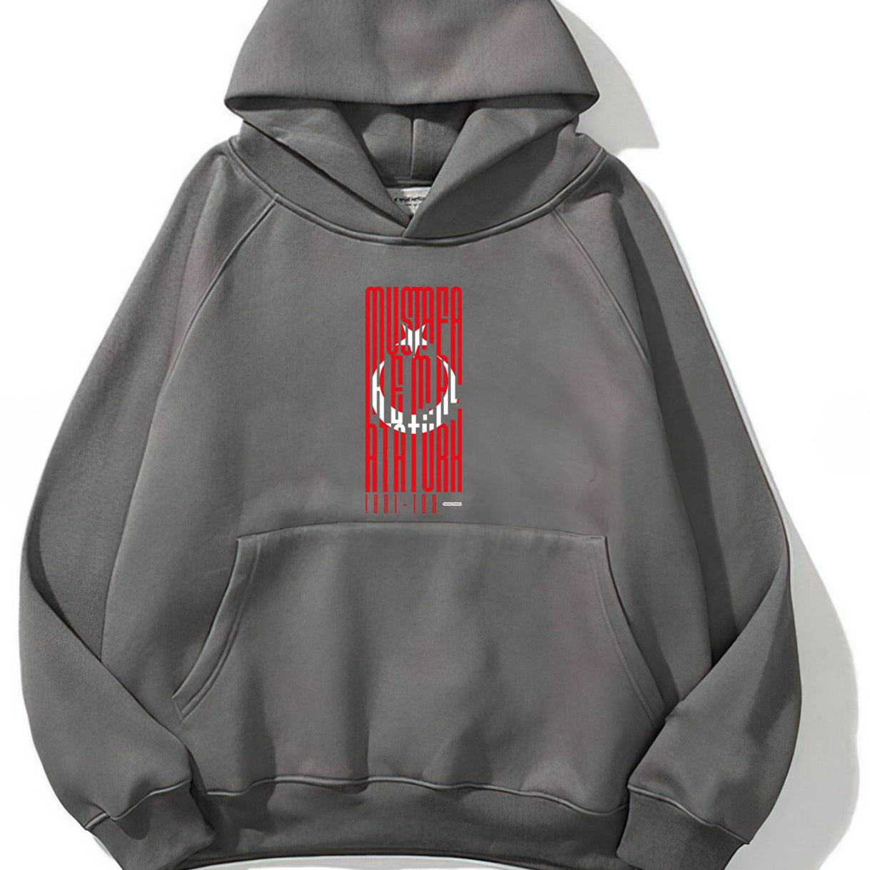 Kapüşonlu İçi Polar Türk Bayrağı Baskılı Füme Unisex Hoodie Sweatshirt