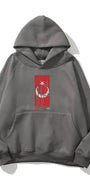 Kapüşonlu İçi Polar Türk Bayrağı Baskılı Füme Unisex Hoodie Sweatshirt