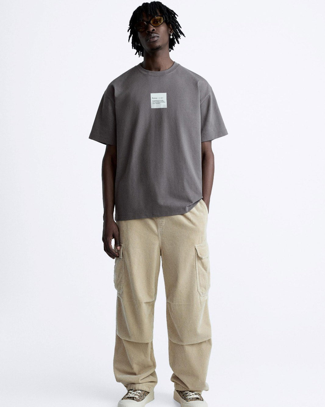 Bisiklet Yaka Syzygy Yazılı Oversize Füme Erkek T-shirt