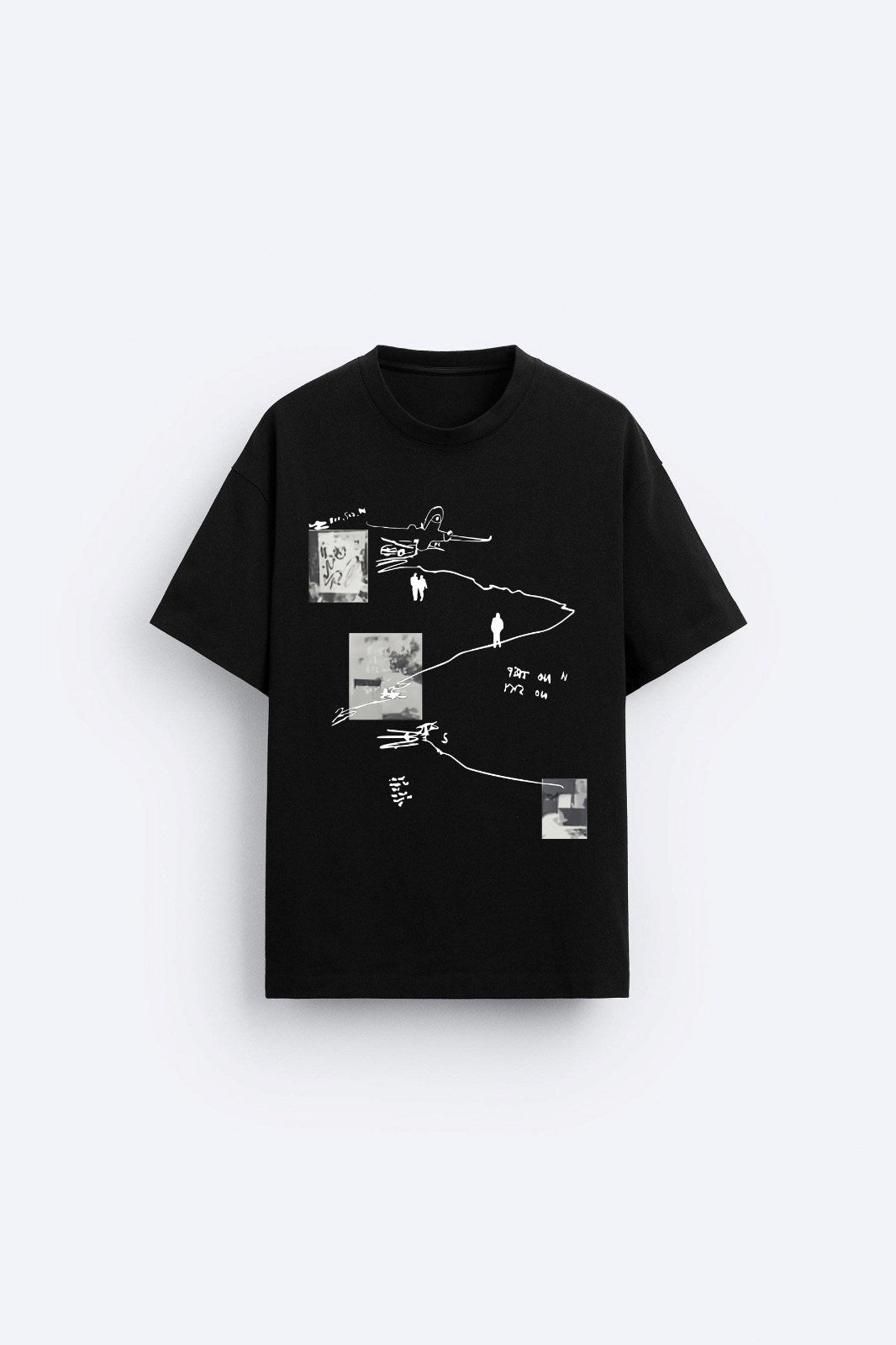 Art Work Baskılı Oversize Siyah Erkek T-shirt