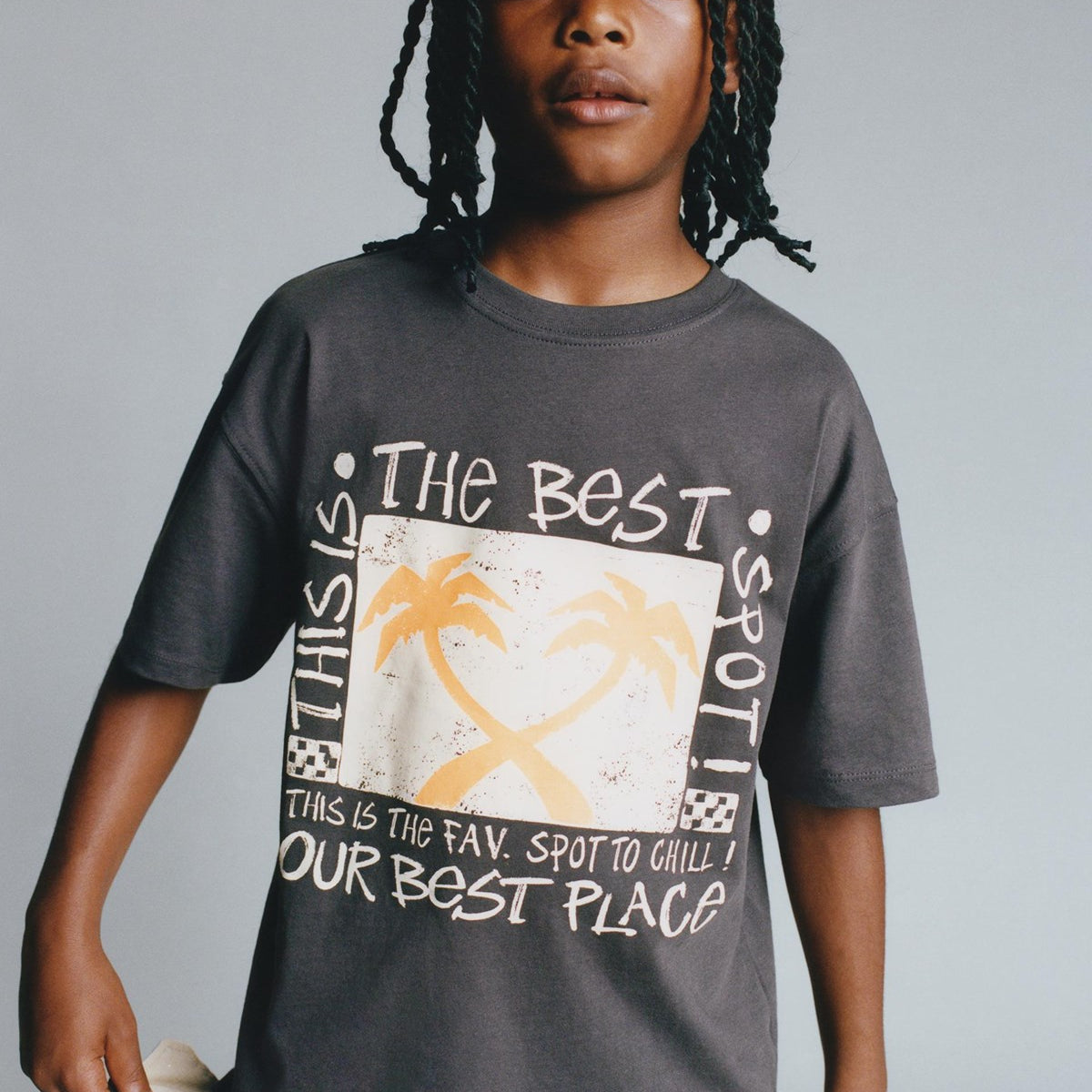 The Best Yazılı Palmiye Tasarım Baskılı Füme Çocuk T-Shirt