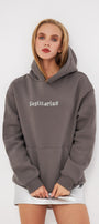 Kapüşonlu İçi Polar Sagittarius Yazılı Taş Baskılı Füme Oversize Hoodie Sweatshirt