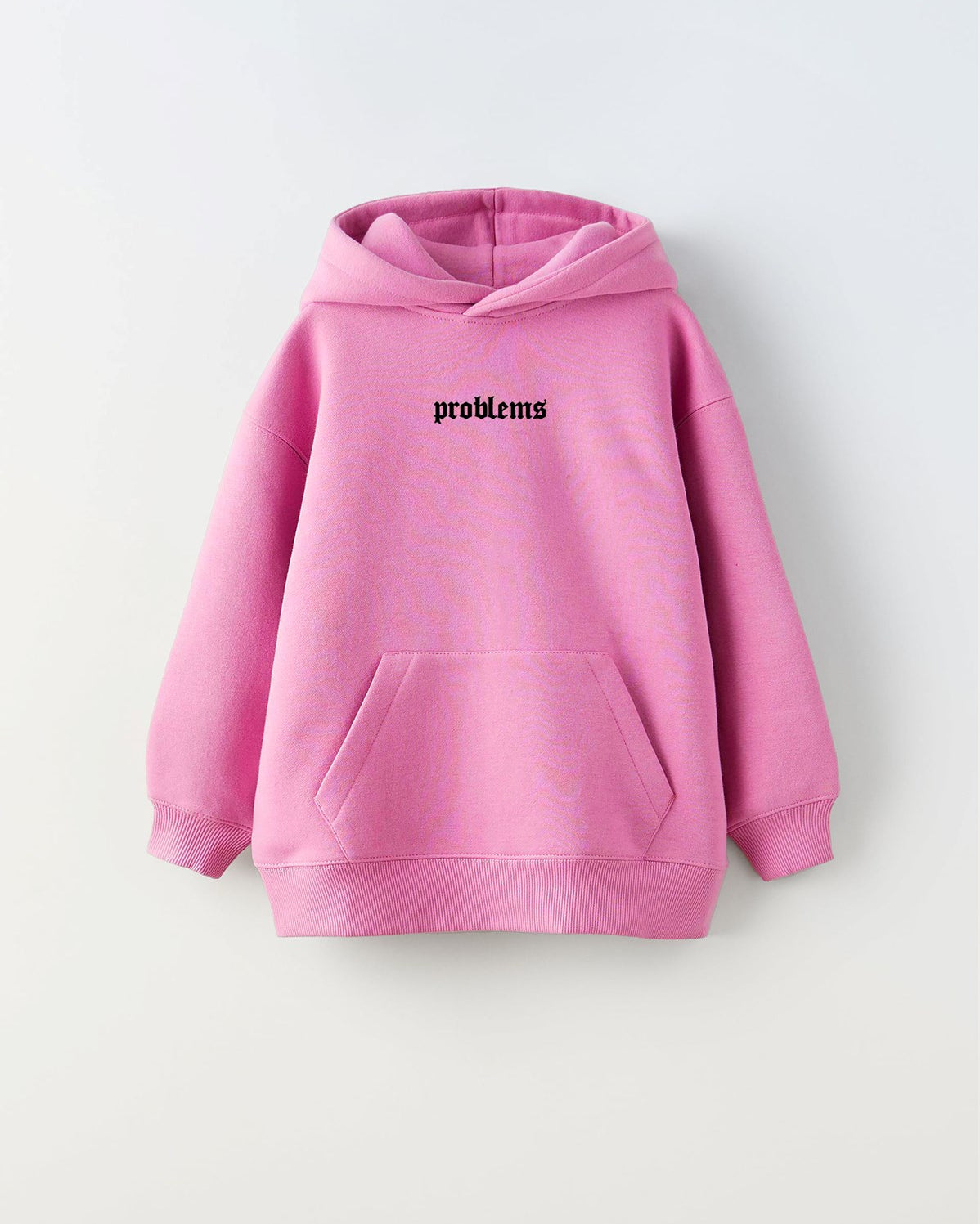 Kapüşonlu İçi Polar Problems Yazılı Heykel Baskılı Pembe Unisex Çocuk Hoodie Sweatshirt