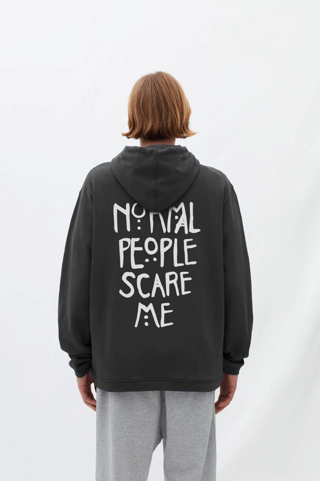 Kapüşonlu İçi Polar Normal People Scare Me Baskılı Füme Unisex Hoodie Sweatshirt