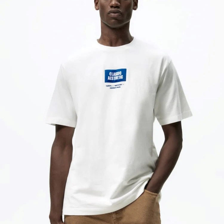 Classıc Aesthetic Yazı Baskılı Oversize Beyaz Erkek T-shirt