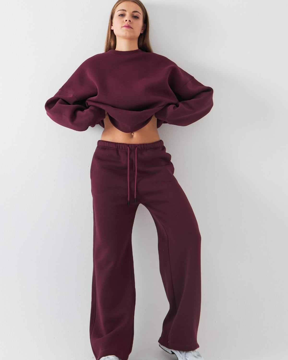 Unisex Oversize Eşofman Takımı Basic Bordo – Bisiklet Yaka, Boru Paça, 3 İplik Şardonlu Polar