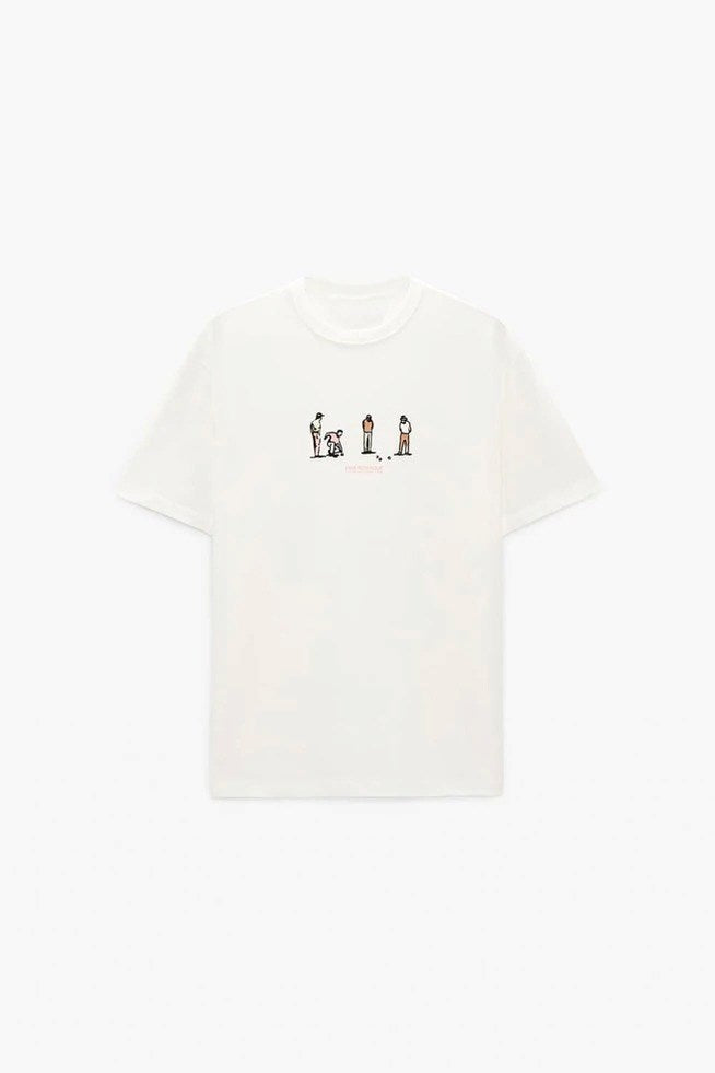 Bisiklet Yaka Club Petanque Baskılı Beyaz Oversize Erkek T-shirt