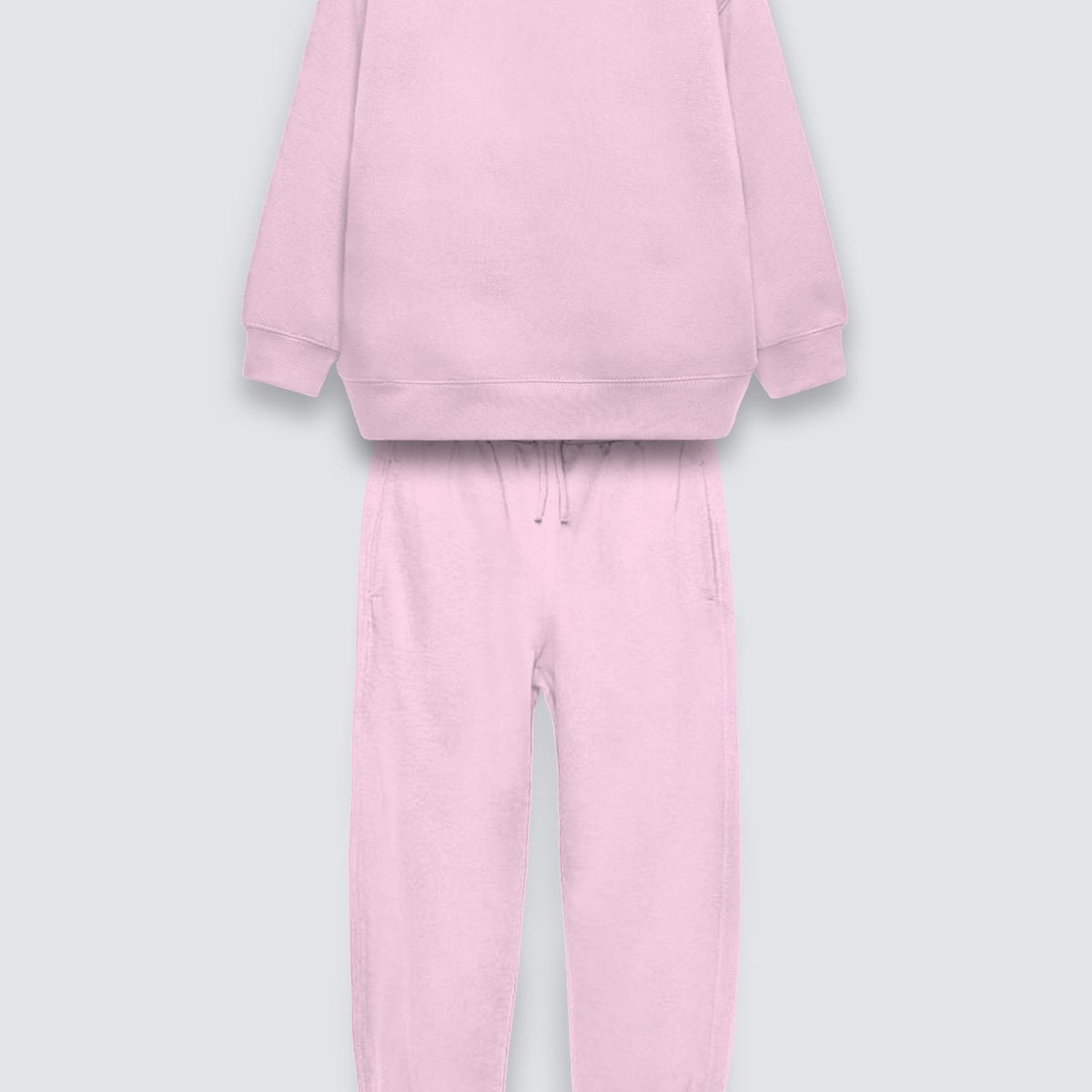 Pembe Çocuk Bisiklet Yaka Bel Ve Paça Lastikli Basic İçi Polar Eşofman Takımı