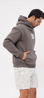 Kapüşonlu İçi Polar Syzygy Yazı Baskılı Füme Oversize Hoodie Sweatshirt