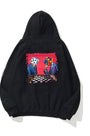 Kapüşonlu İçi Polar Satranç Baskılı Siyah Unisex Oversize Hoodie Sweatshirt