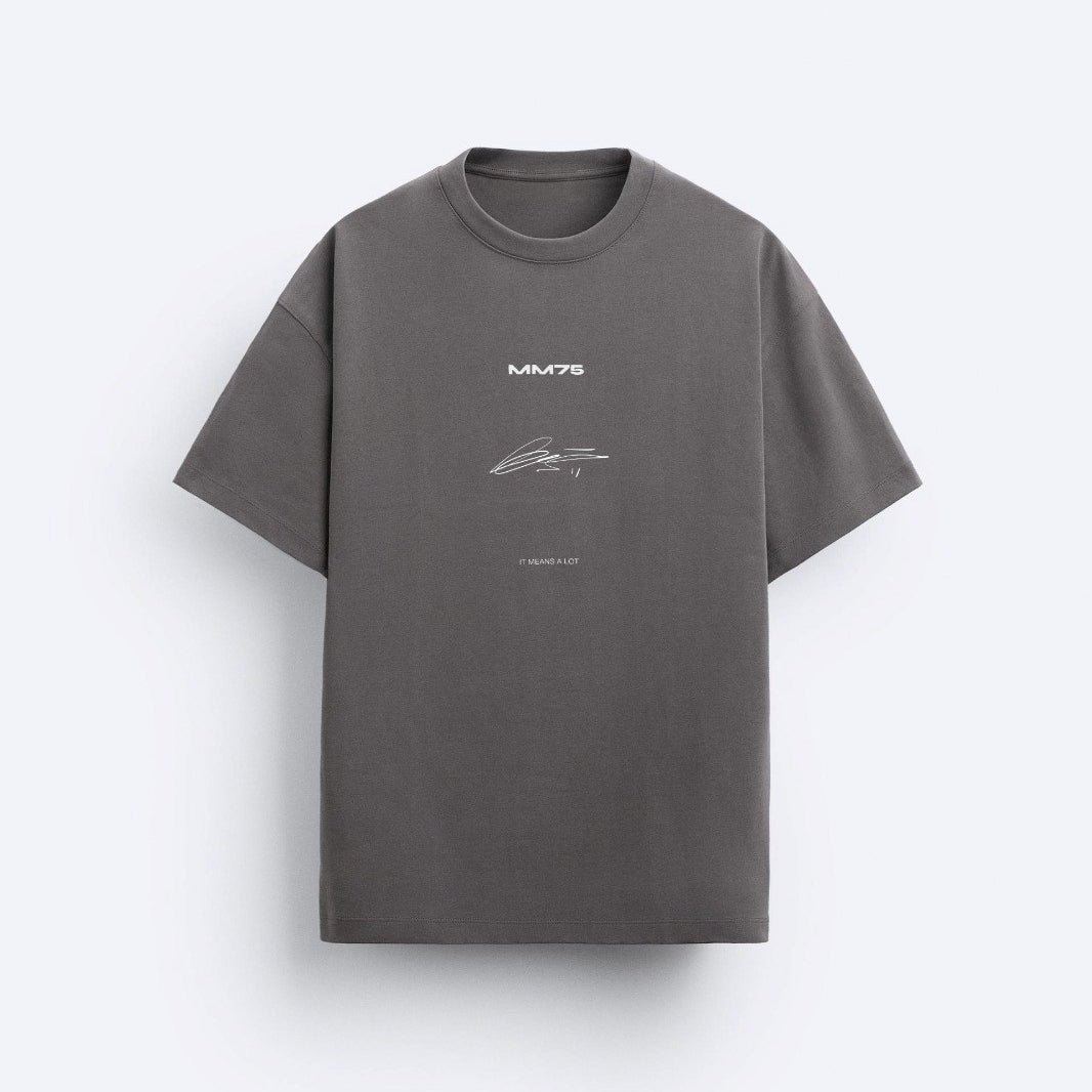 İmza Baskılı Oversize Füme Erkek T-shirt
