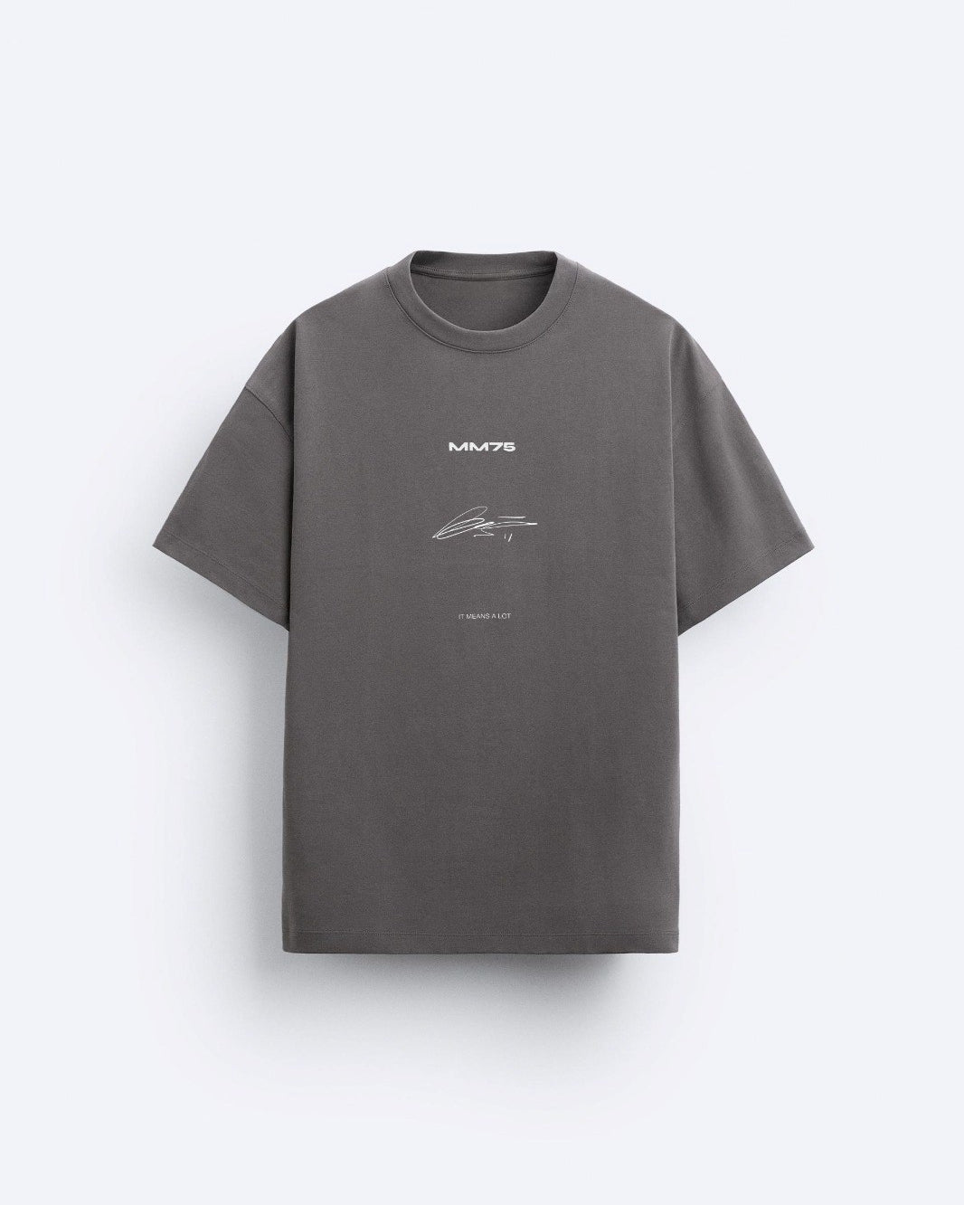 İmza Baskılı Oversize Füme Erkek T-shirt