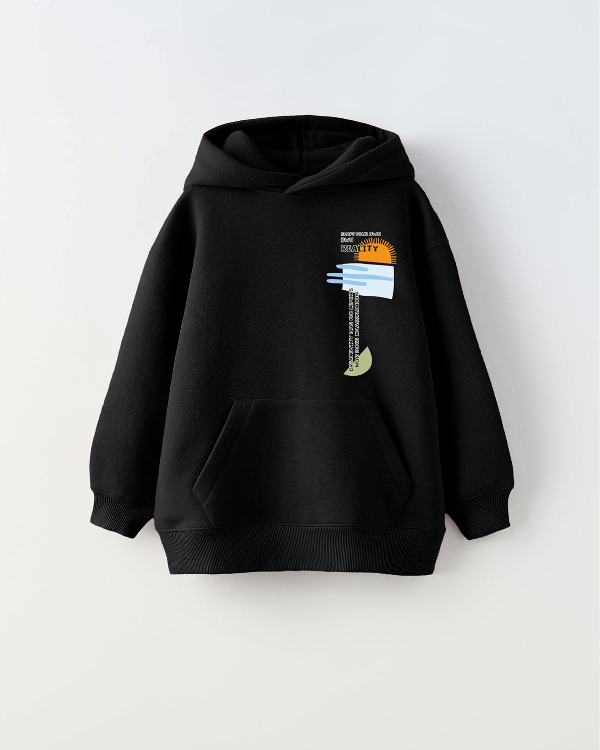 Kapüşonlu İçi Polar Shape Your Own Reality Baskılı Siyah Unisex Çocuk Hoodie Sweatshirt
