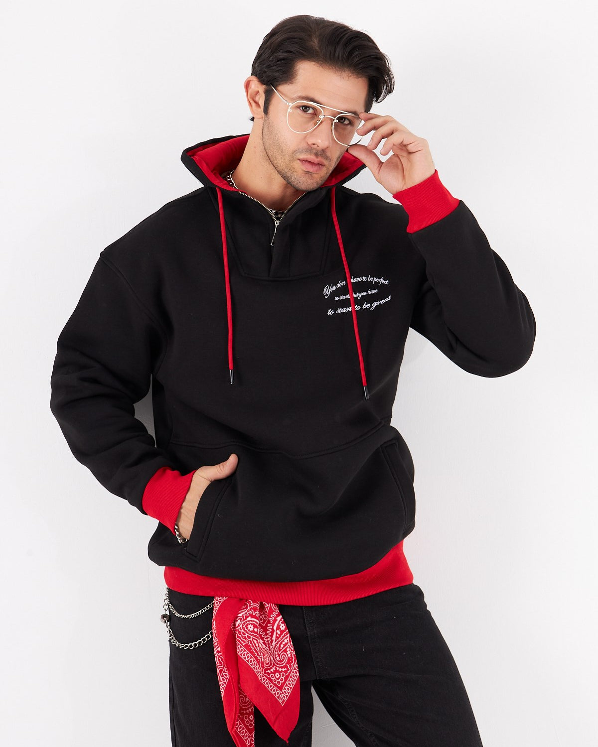 You Dont Have To Be Perfect Yazılı Kapüşonlu Bağcık Detaylı Fermuar Kapamalı Oversize Sweatshirt