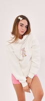 Kapüşonlu İçi Polar Teddy Bear Çiçekli  Baskılı Beyaz Unisex Hoodie Sweatshirt