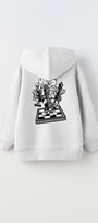 Kapüşonlu İçi Polar Satranç Think Baskılı Beyaz Unisex Çocuk Hoodie Sweatshirt