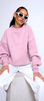Bisiklet Yaka İçi Polar Pembe Unisex Oversize Sweatshirt