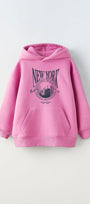 Kapüşonlu İçi Polar New York Yazı Baskılı Pembe Unisex Çocuk Hoodie Sweatshirt