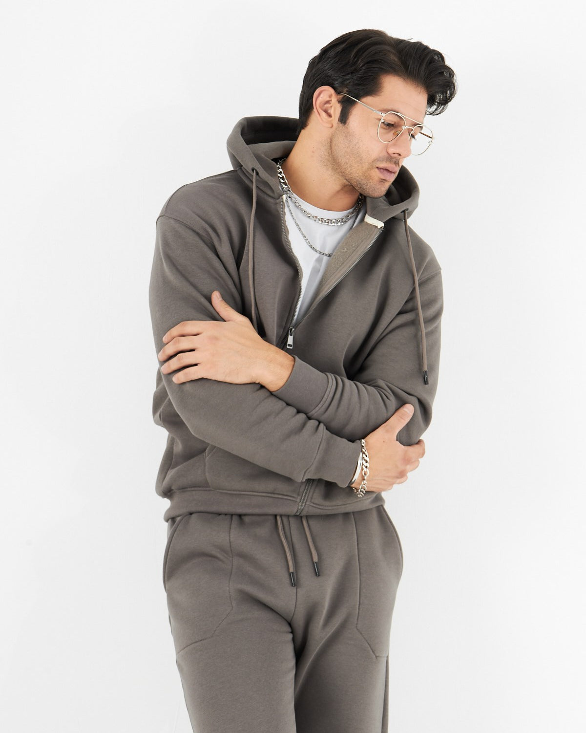 Kanguru Cep Detaylı Kapüşonlu Fermuar Kapamalı Bağcık Bağlamalı 3 iplik Şardonlu Sweatshirt