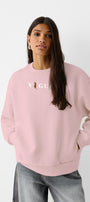 Vogue Yazı Baskılı Bisiklet Yaka İçi Polar Oversize Kesim Unisex Pembe Sweatshirt