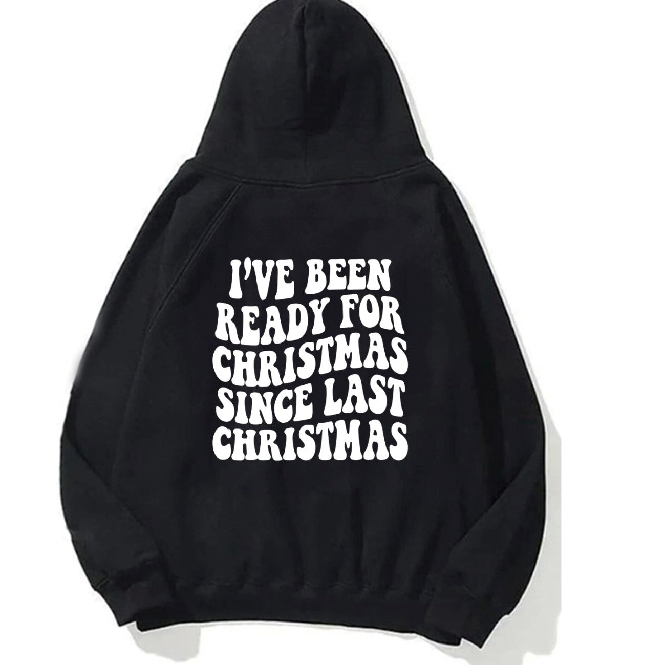 Kapüşonlu İçi Polar Christmas Yazı Baskılı Siyah Unisex Sweatshirt