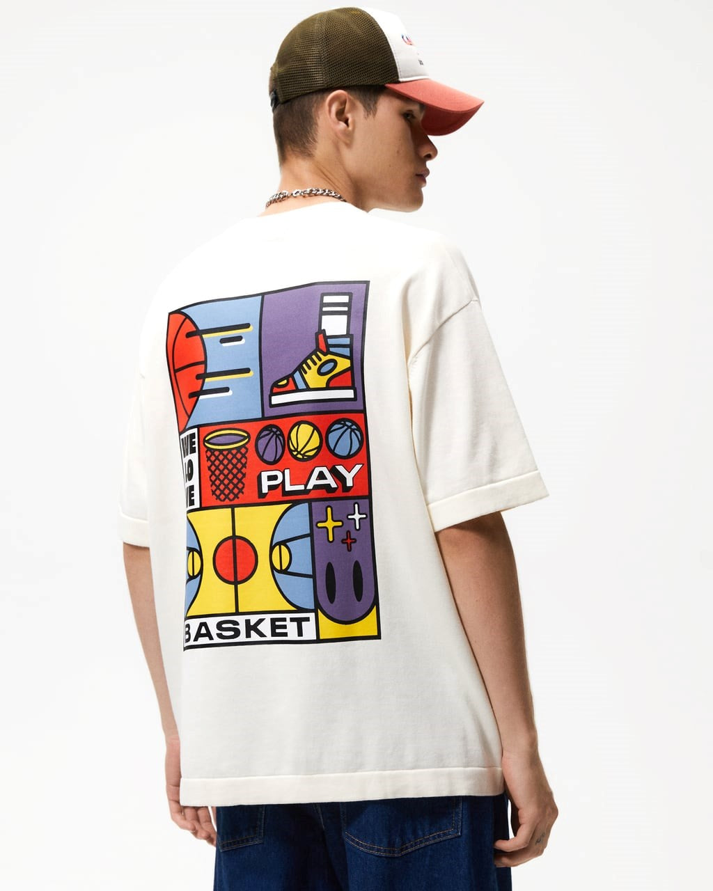 We Love Play Basket Yazılı  Basket Tasarım Baskılı Oversize Beyaz Erkek T-shirt