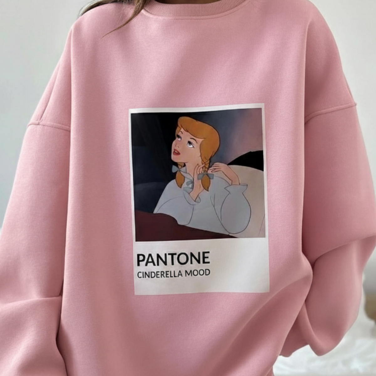 Kadın Oversize Sweat Elbise Pembe – 3 İplik Şardonlu , Bisiklet Yaka, Pantone – prenses baskılı