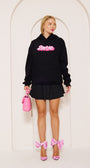 Kapüşonlu İçi Polar Barbie Baskılı Siyah Unisex Hoodie Sweatshirt
