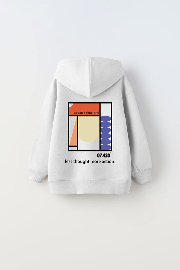 Kapüşonlu İçi Polar Updated Simplicity Baskılı Beyaz Unisex Çocuk Hoodie Sweatshirt